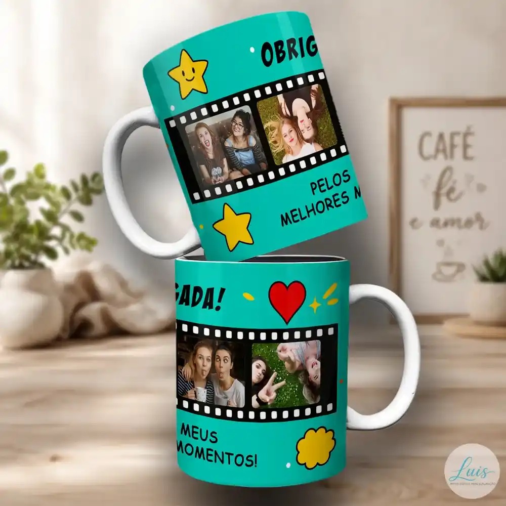 Arte Para Caneca Amizade de Cinema com Fotos – Arquivo Digital Sublimação - Imagem 2