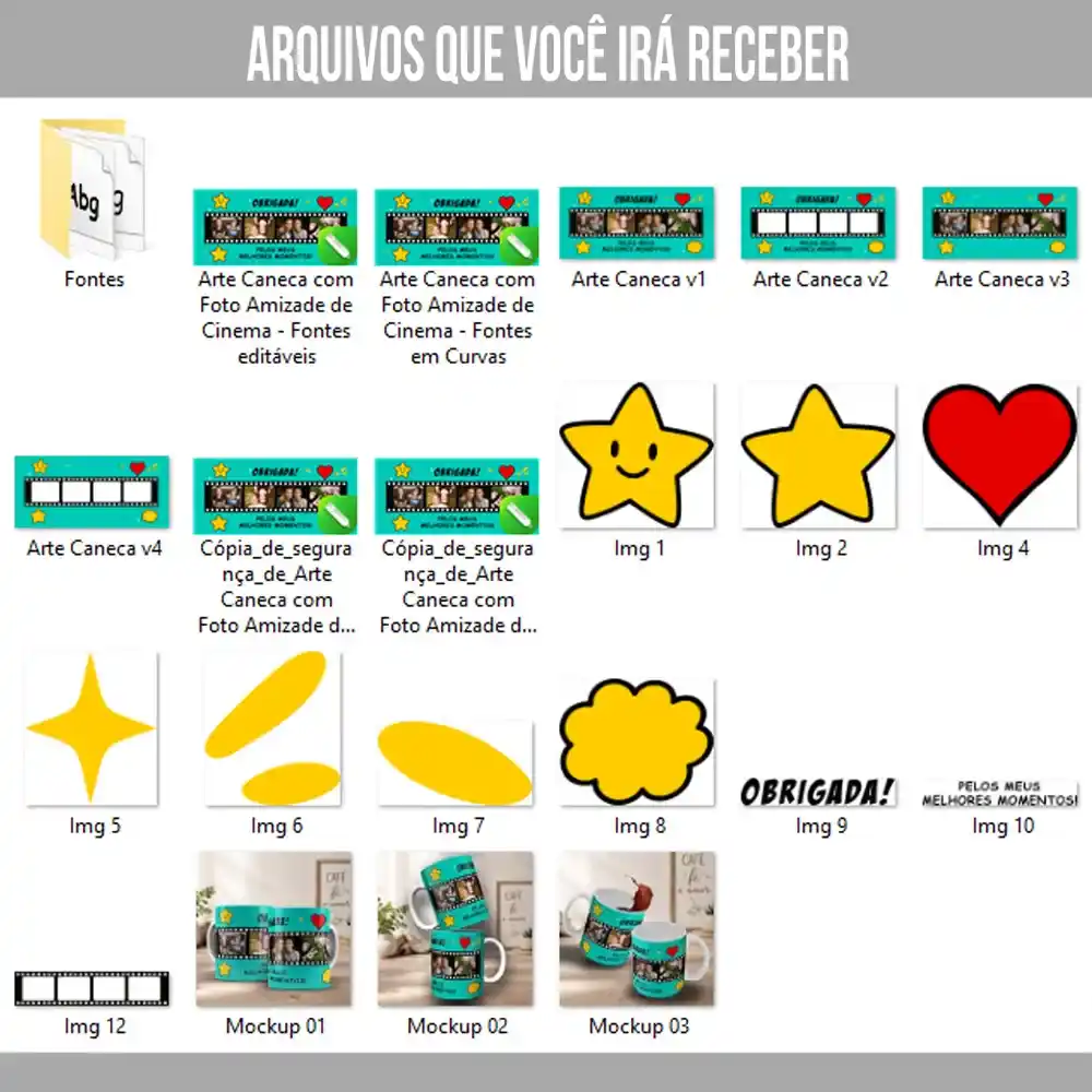 Arte Para Caneca Amizade de Cinema com Fotos – Arquivo Digital Sublimação - Imagem 4