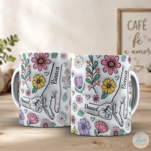 Arte Para Caneca Dia das Mães com Mãozinhas de Mãe e 1 Filho – Arquivo Digital Sublimação