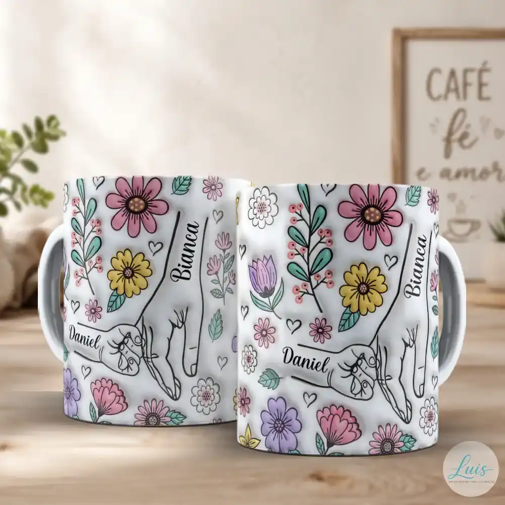 Arte Para Caneca Dia das Mães com Mãozinhas de Mãe e 1 Filho – Arquivo Digital Sublimação