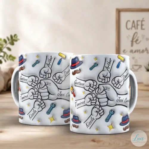 Arte para Caneca Dia dos Pais com Mãozinhas de Pai e 5 Filhos -  Arquivo Digital Sublimação