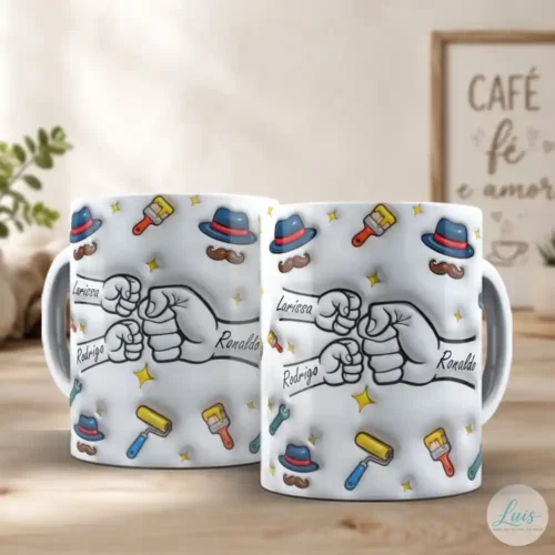 Arte para Caneca Dia dos Pais com Mãozinhas de Pai e 2 Filhos – Arquivo Digital Sublimação