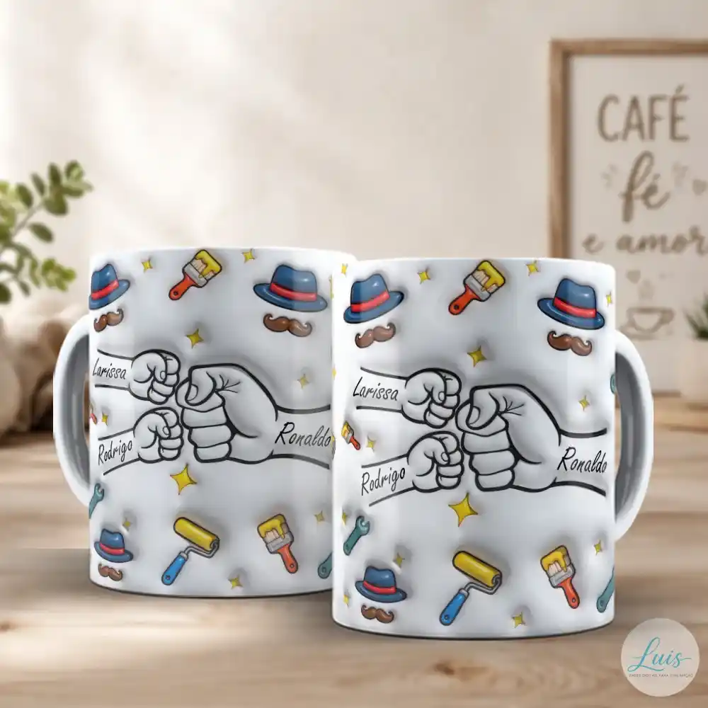 Arte para Caneca Dia dos Pais com Mãozinhas de Pai e 2 Filhos – Arquivo Digital Sublimação