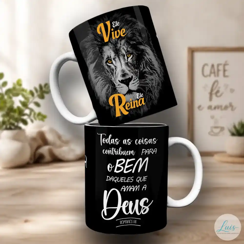 Arte Para Caneca Leão de Judá Ele Vive Ele Reina – Arquivo Digital Sublimação - Imagem 2