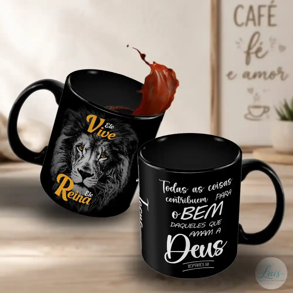 Arte Para Caneca Leão de Judá Ele Vive Ele Reina – Arquivo Digital Sublimação - Imagem 3