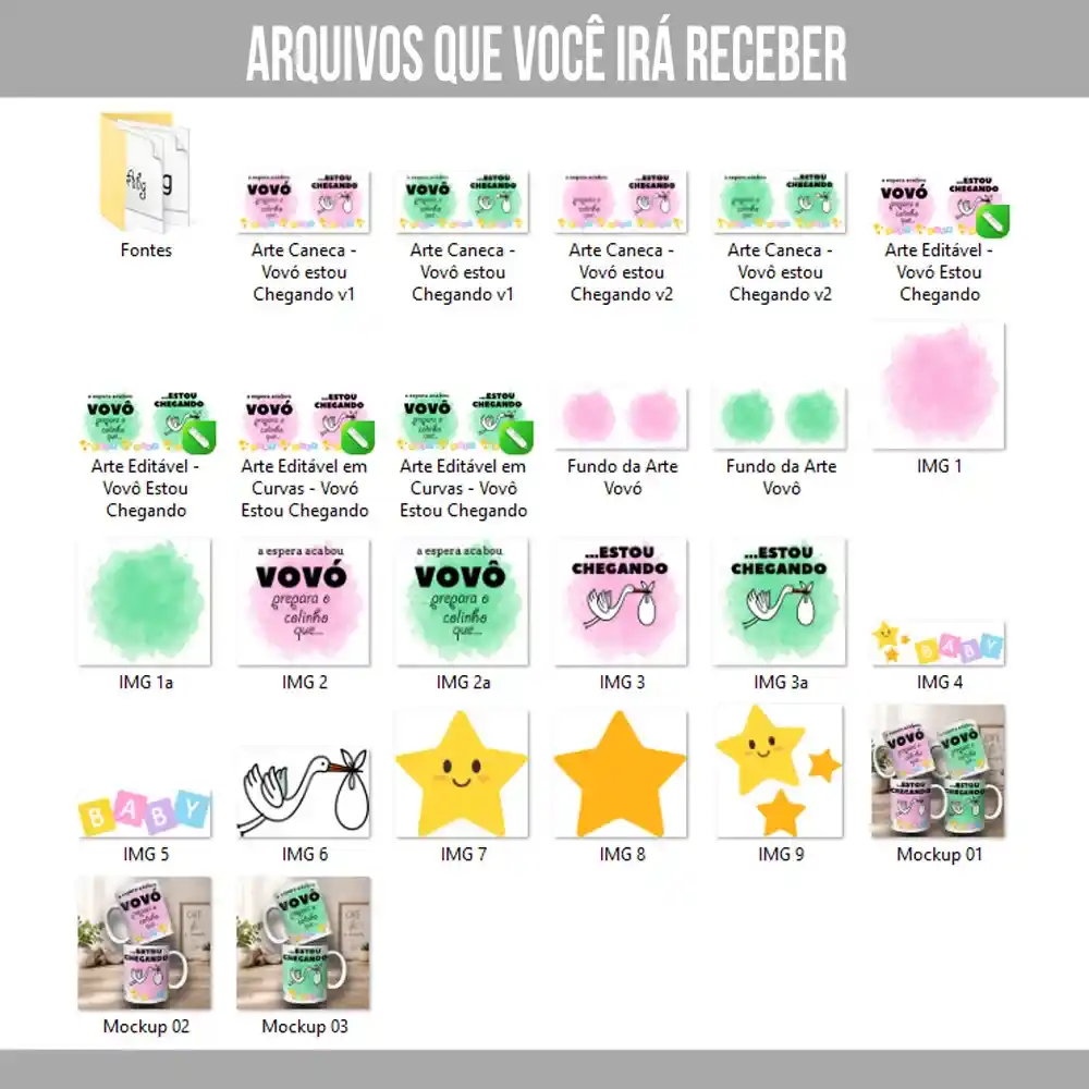 Arte para Caneca Revelação de Gravidez Vovô e Vovó Estou Chegando – Arquivo Digital Sublimação - Imagem 4