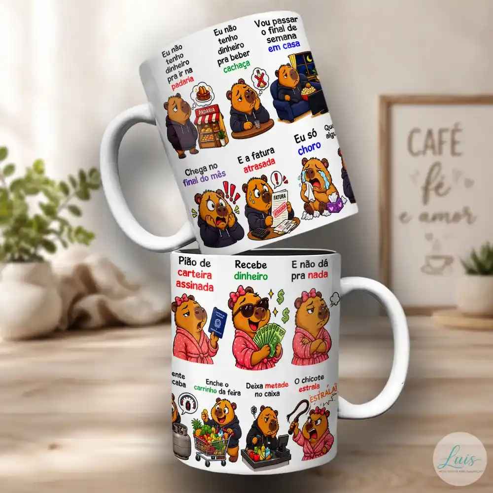 Arte para Caneca Capivara Peão Carteira Assinada Eu Não Tenho Dinheiro – Arquivo Digital Sublimação - Imagem 3