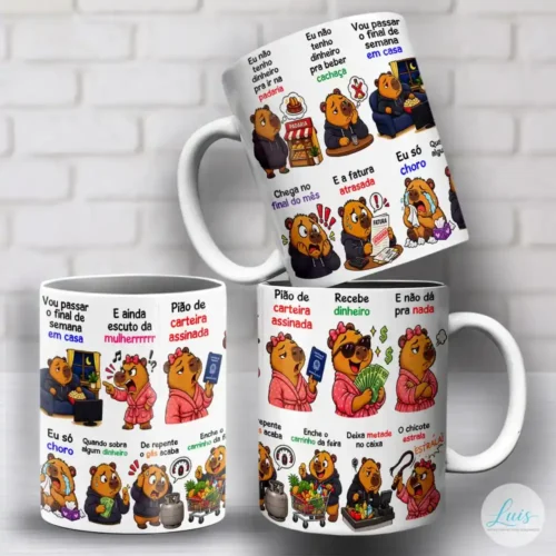 Arte para Caneca Capivara Peão Carteira Assinada Eu Não Tenho Dinheiro – Arquivo Digital Sublimação