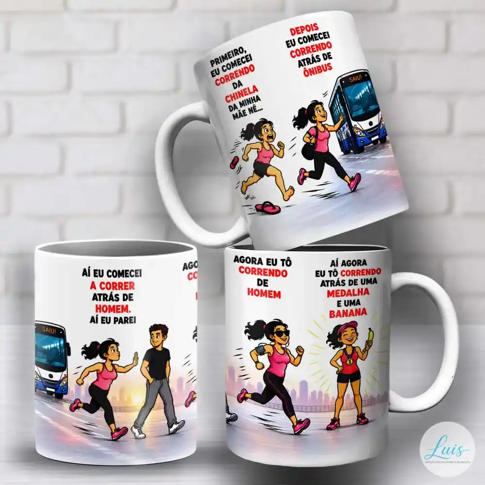 Arte para Caneca Correndo Ônibus Homem Banana – Arquivo Digital Sublimação