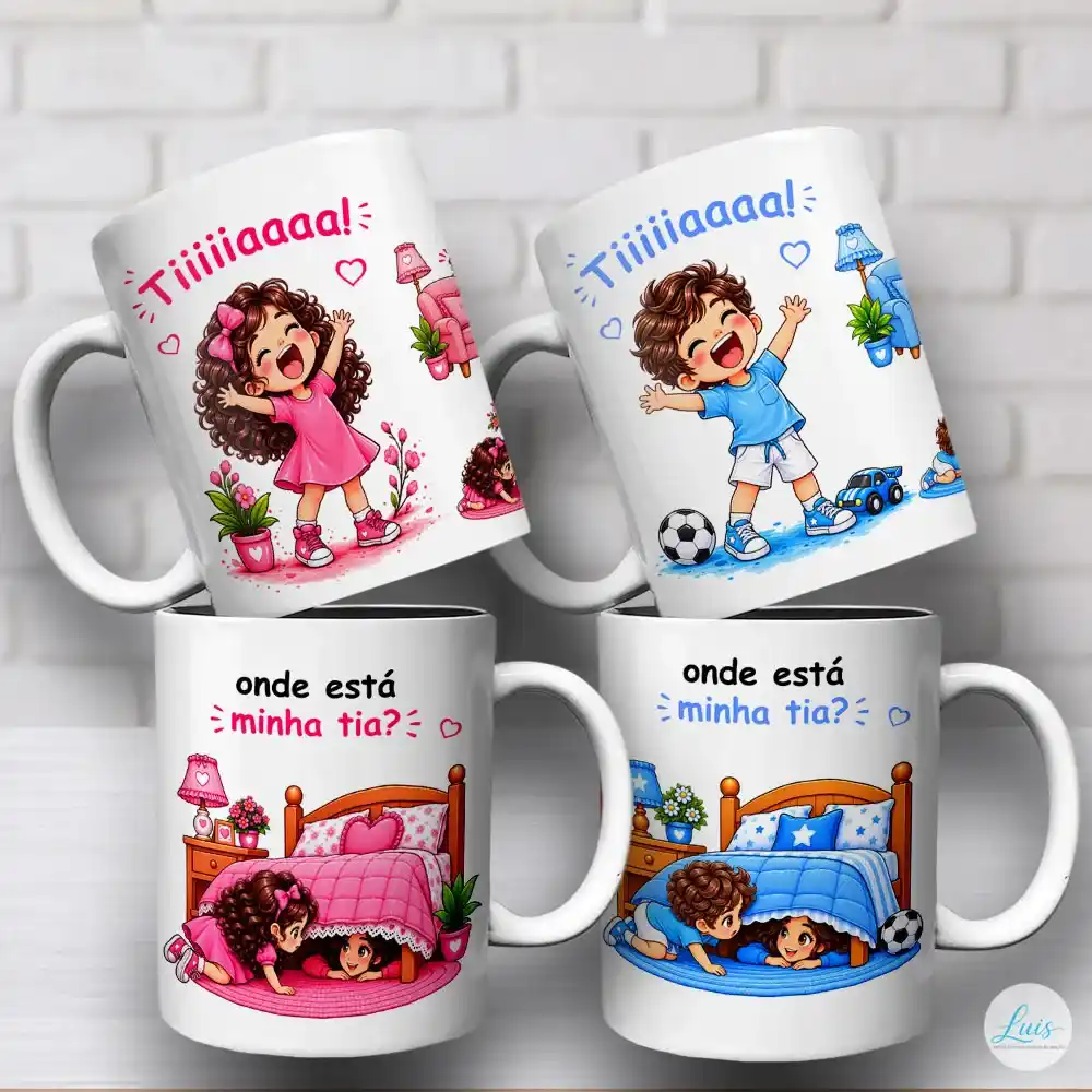 Arte para Caneca Tia Onde Está Minha Tia (2 artes)  – Arquivo Digital Sublimação
