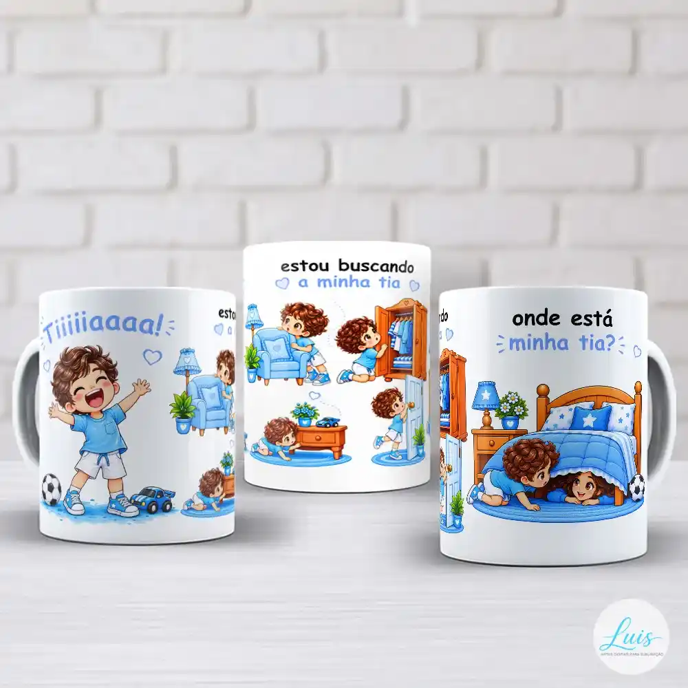 Arte para Caneca Tia Onde Está Minha Tia Menino – Arquivo Digital Sublimação - Imagem 2